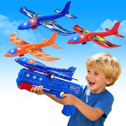 LJZJ 3pk LED Foam Plane Launcher, 2 Modes Outdoor Toy Gift Boys Girls 3+ | Foam glider features ejection & hand‑throwing 2 modes. LED lights deliver fun‑filled nighttime flying experience for kids