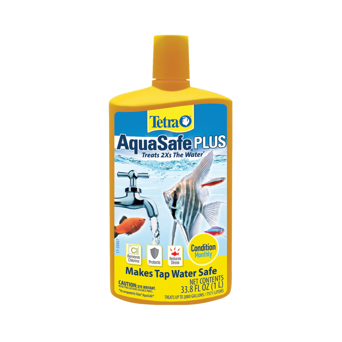 Tetra AquaSafe Plus Water Conditioner & Dechlorinator For Aquarium, 33.8 oz | Treats 2X the Water as Standard AquaSafe, Makes Tap Water Safe, Reduces Fish Stress, Removes Chlorine, Use Monthly