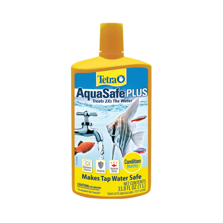 Tetra AquaSafe Plus Water Conditioner & Dechlorinator For Aquarium, 33.8 oz | Treats 2X the Water as Standard AquaSafe, Makes Tap Water Safe, Reduces Fish Stress, Removes Chlorine, Use Monthly
