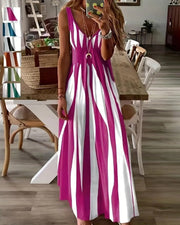 ⏸Striped Patchwork Suspender V-Neck Dress