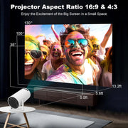 Mini Projector with Wifi and Bluetooth, Built-in App Portable Projector | Portable Projector 4K Support,Smart Video Projector with 210° Rotation,Compatible with iPhone/Android/Laptop/TV Stick
