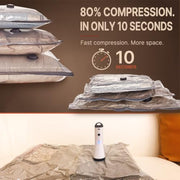 Vacbird Travel Vacuum Bags with Rechargeable Pump, Carry-On Space Saver | See Contents Easily with Transparent Bags, 1500mAh Pump Compresses 90+ Bags, Carry-On Size for Easy Travel Packing