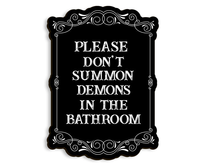 COLOR VALLEY ART Gothic Wall Art, Please Do Not Summon Demons In The Bathroom, Funny Gothic Decor Bathroom Wall Decor, Wooden Spooky Wall Hanging (B, 7x10 Inch)