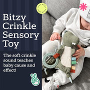 Itzy Ritzy Bitzy Crinkle Sensory Toy with Teething Toy, 0+ Months, Dinosaur