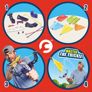 CrunchLabs by Mark Rober, Turbo Trick Paper Airplane, Fold, Launch, Fly | Launcher kit with 5 flight designs, 3 power bands, and QR how-to videos for experimenting with airplanes