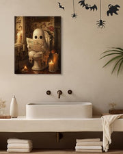 Funny Ghost Halloween Bathroom Wall Art Gothic Canvas Print Poster Framed | Ghost Toilet Poster Picture Halloween Bathroom Wall Decor for Home Restroom 8x10 Inch Framed