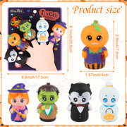 CCINEE 5pcs Halloween Finger Puppets Set for Kids, Tiny Rubber Witch Snowman Puppets Figures Toys Assortment for Toddlers Schools Summer Halloween Party Favors