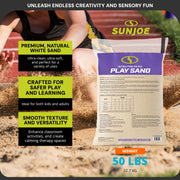 Sun Joe Silica Play Sand for Sandbox, Sensory Table & Gardens, Ultra Fine, 50 Lb Bag - Indoor & Outdoor Craft Accessory for Molding, Digging & Sculpting, PLYSAND50