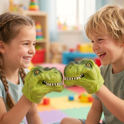 2 Pack Stretchy Dinosaur Hand Puppets - Realistic Soft Rubber T-Rex Toys | Green & Red Dino Party Favors, Classroom Storytelling, Kids Bath Roleplay Gifts, Outdoor Goodie Bags