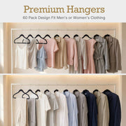 HOUSE DAY Black Velvet Hangers 60 Pack, Premium Non Slip Clothes Hangers | Felt Hangers Slim Space Saving Hanger for Closet Organizer, Heavy Duty for Coat with 360° Rotating Silver Hook