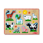Melissa & Doug Farm Animals Wooden Sound Peg Puzzle 8-Piece Set | 8 Peg Pieces, Wooden Board, Light-Activated Sounds, Builds Matching & Motor Skills, Montessori Inspired Toddler Toys, Ages 2+