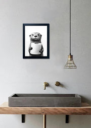 Bathroom Picture Wall Decor, Framed Black and White Bathroom Wall Art, Toilet Paper in Little Funny Raccoon's Hand Animal Canvas Print Painting