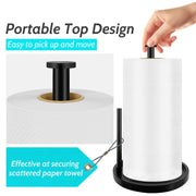 Paper Towel Holder Countertop, Standing Paper Roll Holder with Anti Slip Weighted Base, Stainless Steel Freestanding Paper Towel Holder for Kitchen, Black