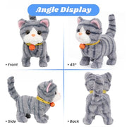 Hopearl Walking Gray Tabby Cat Interactive Electronic Pet Plush Kitty Toy with Sounds and Movements Animated Meow Shake Head Wiggle Tail Gifts for Toddlers Birthday, Gray, 7''
