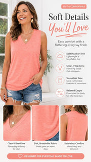 Women Summer Sleeveless V Neck Tank Top, Slimming Loose Fit Casual Tee for Daily☀️
