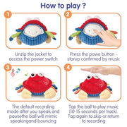 hahaland Baby 6+ Months Tummy Time Musical Bouncing Crab Crawling Toy | 48 Songs & Recording Function, Dancing Moving Jumping Baby Toy, USB Rechargeable Plush Crab Toy for Babies 6 9 12 Months