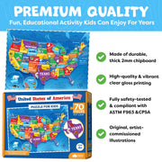 United States Puzzles for Kids Ages 6-8 & 4-6 - 70pc USA Map Kids Puzzles | 50 US States Floor Puzzles Boys Toys Age 4-6 - Educational US Geography Learning Toys Activity - Boys Gifts & Gifts for Girls