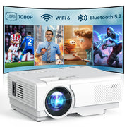 NISOO Mini Projector with WiFi and Bluetooth, 1080P Outdoor Movie Projector | 2-way Bluetooth Speaker, WiFi6, 1080P home theater, Compatible with Phone/PC/TV Stick/Roku/PS/DVD/HDMI/USB, Timer shutdown