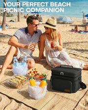 HOTOR Insulated Lunch Box Men Women Leak-Proof Cooler Lunch Bag 9L | 4 Pockets, Adjustable Strap, Ideal for Work, Picnic, Travel, Camping, Gift, Black