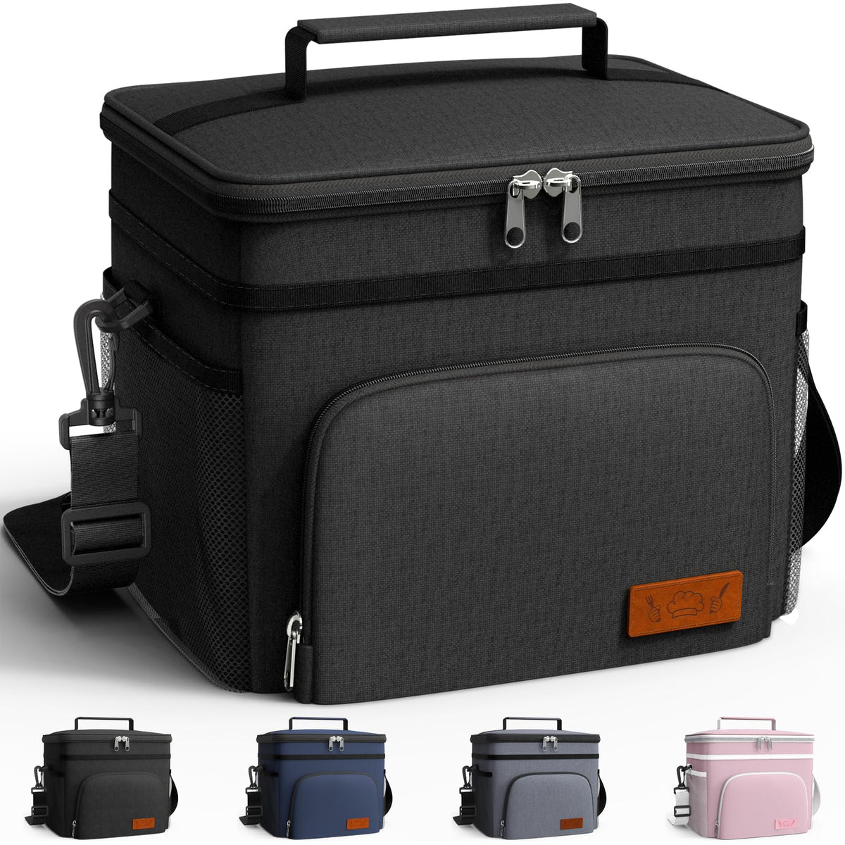 HOTOR Insulated Lunch Box Men Women Leak-Proof Cooler Lunch Bag 9L | 4 Pockets, Adjustable Strap, Ideal for Work, Picnic, Travel, Camping, Gift, Black