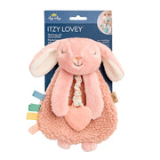 Itzy Ritzy Lovey Including Teether, Teething Relief, 0+ Months (Pink Bunny) | Baby Lovey with Soft Sherpa, Plush Minky, Silicone Teether, Crinkle Sounds, Textured Ribbons, and Interactive Dangle Arms