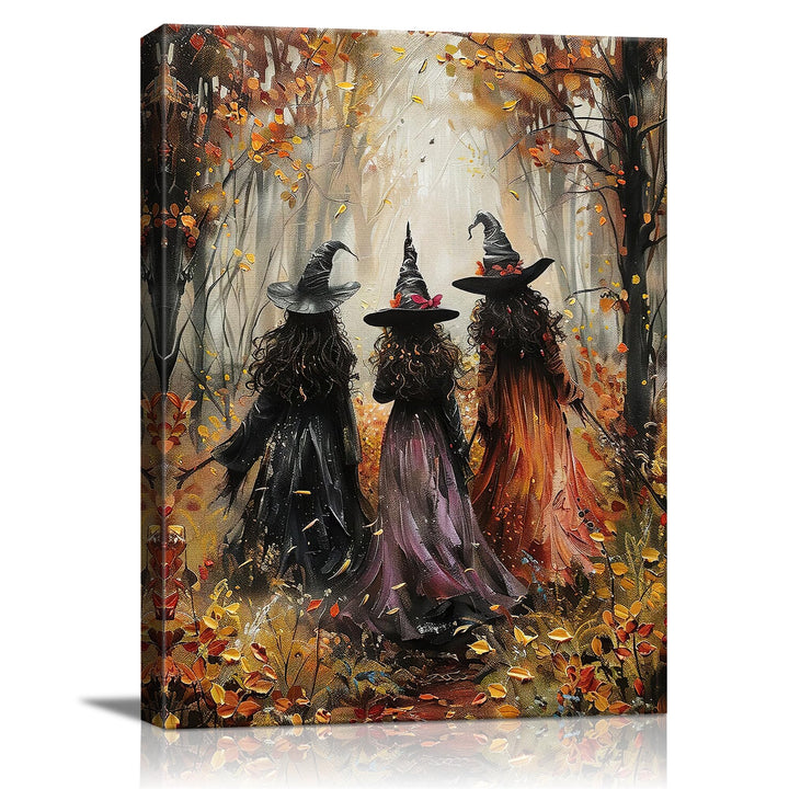 karani Halloween Canvas Wall Art, Vintage Three Witches Halloween Pictures | Gothic Halloween Wall Decor for Living Room Bedroom Office, Ready to Hang Fall Halloween Decorations 8x10