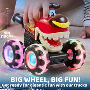 JOYIN 3 Pack Monster Truck Toy, Light Up Cars Press and Go Dinosaur Trucks