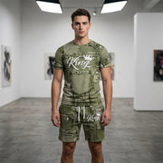 🎉 2026 Sale — Over 33,000 Sold! 👕 Men's Casual Faux Denim Print T-Shirt Shorts Set 🧢
