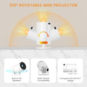 Mini Projector with Wifi and Bluetooth, Built-in App Portable Projector | Portable Projector 4K Support,Smart Video Projector with 210° Rotation,Compatible with iPhone/Android/Laptop/TV Stick