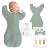 SwaddleDesigns Transitional Swaddle Sack, Cotton, Heathered Jadeite, 0-3mo | Arms Up Half-length Sleeve Partially Suppress Moro reflex, Most Gradual Transition Swaddle for Newborn, Safe for Rolling Baby