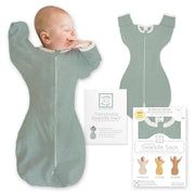 SwaddleDesigns Transitional Swaddle Sack, Cotton, Heathered Jadeite, 0-3mo | Arms Up Half-length Sleeve Partially Suppress Moro reflex, Most Gradual Transition Swaddle for Newborn, Safe for Rolling Baby