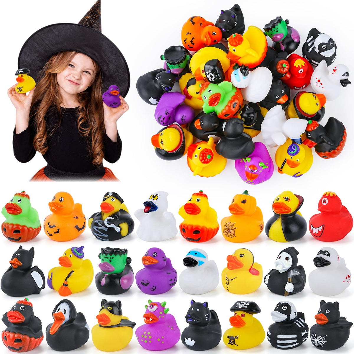 24 Halloween Rubber Ducks, Assorted Styles Party Favors Goodie Bag Fillers