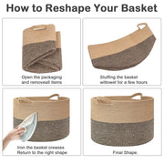 HZFTJOY Large Woven Blanket Basket,65L Cotton Rope Laundry Basket | Collapsible Nursery Storage Bin with Sturdy Handles for Clothes, Toys, Pillows, Living Room Bedroom Bathroom - White & Brown