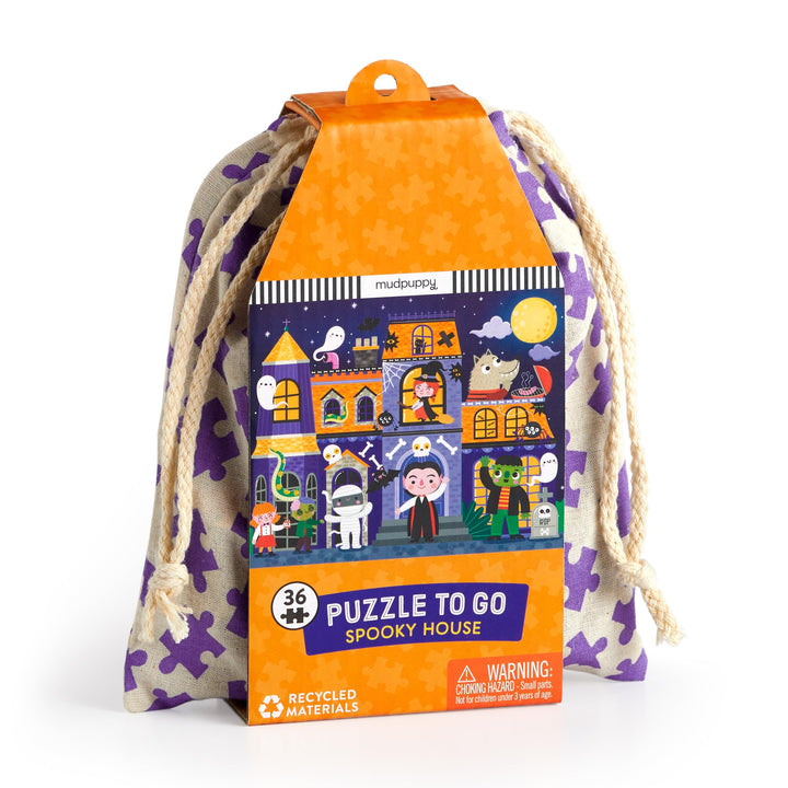 Mudpuppy - Spooky House 36 Piece Puzzle to Go for Kids | Ages 3-5, 4-6, Reusable Pouch For Travel, Postcard Included, Haunted Themed, Family Fun, Screen-Free Play, FSC Certified
