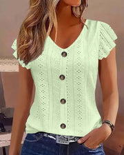 👕Flutter Sleeve Hollow Out Button Blouse
