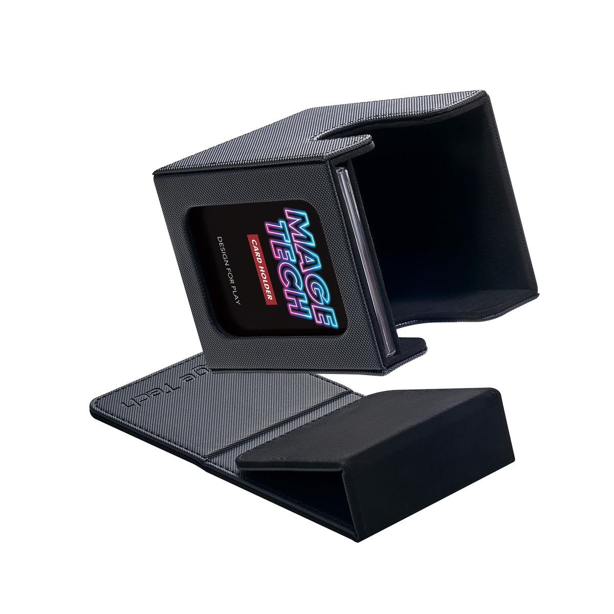 Mage Tech Commander Deck Box Lite - Card Display with Mini Snap Card Holder & Removable Cover, Fits 100+ Single-Sleeved Cards, Ideal for MTG, PTCG, OPCG, SWU & More (Black)