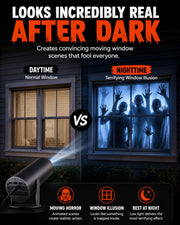 Scary Decorations Halloween Window Projector，black：With Effect fabric | Built-In Horror Videos, Scenes with Easy Setup, Wifi Streaming, Bluetooth Speaker, 210° Rotation & Auto Keystone Correction