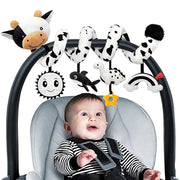 Spiral Car Seat Baby Toys 0-6 Months, Infant Carseat High Contrast Sensory Toys Hanging Stroller Accessories, Newborn Shower Gifts for Baby Boys Essentials Stuff, Cute Black and White Cow