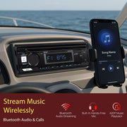 Pyle Marine Radio Stereo Receiver with Bluetooth MP3 Player - Single DIN Boat Audio System, AM/FM Tuner, USB/AUX Input, 30 Preset Stations, Hands-Free Calling, 300W Max Power for Marine and Boat Use