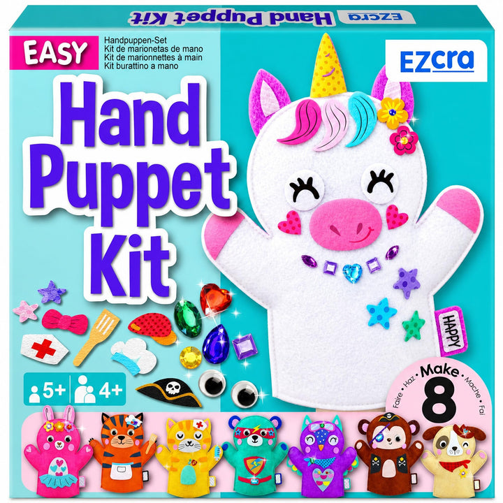 EZCRA Unicorn Hand Puppet Making Kit - 8 DIY Projects | No Glue, No Mess. Make Your Own Puppet Kit for Girls and Boys ages 5-10. DIY Puppet Crafts with Stickers. Birthday Gift.