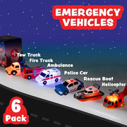 Tub Works® Emergency™ Cars Light Up Bath Toys, 6 Pack | Water-Activated Light Up Toys Flash & Change Colour | Soft, Squeezable Baby & Toddler Bath Toys | Sensory Toys with Bath Lights for Kids Bath