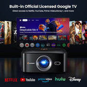 HAPPRUN 1500 ANSI 4K Decoding Outdoor Projector with Official Google TV | Smart Projector with WiFi and Bluetooth, Auto Focus & Keystone, Dolby Audio, Portable Home Theater for Indoor & Outdoor Movie