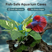 Aquarium Decorations Cave Silk Aquarium Plants Betta Fish Tank Decor | Soft & Safe Fish Tank Accessories, Aquarium Decor Plants for Beta Goldfish Bowl Decor, Artificial Driftwood Fish Cave