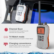 Cobra BlueBound 350 VHF Handheld Marine Radio - White, 6-Watt, Floats | Long Range, NOAA Weather Alerts, International Functionality, IPX7 Waterproof, USB-C, Submersible, LCD Screen, Belt Clip