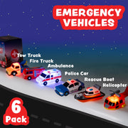 Tub Works® Emergency™ Cars Light Up Bath Toys, 6 Pack | Water-Activated Light Up Toys Flash & Change Colour | Soft, Squeezable Baby & Toddler Bath Toys | Sensory Toys with Bath Lights for Kids Bath