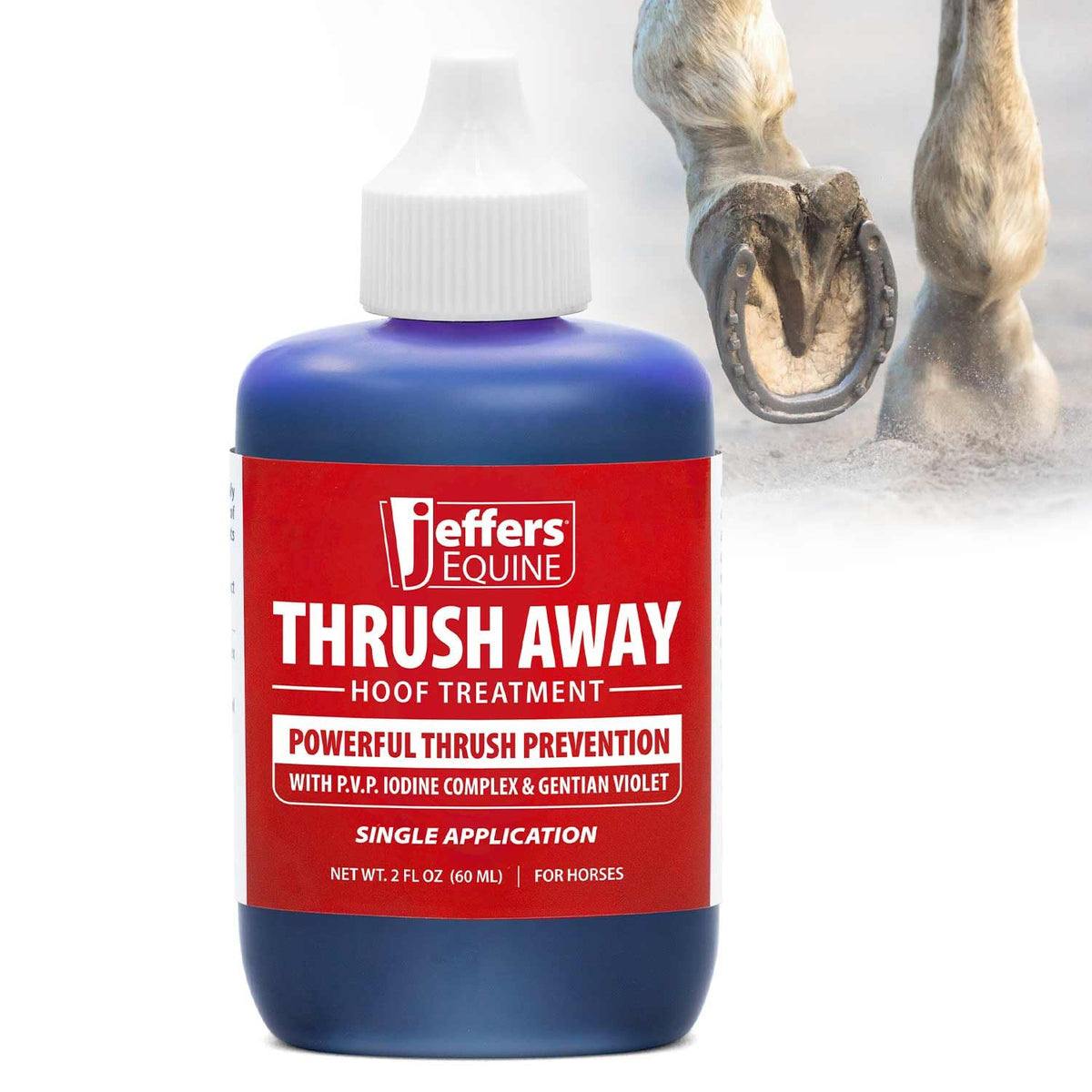 Jeffers Equine Thrush Away 2 oz Iodine Hoof Treatment for Horses | Thrush Care for Frog & White Line, Suitable for Pads, Stable, Ranch & Farm Hoof Maintenance, Wet Dry Conditions, USA Made