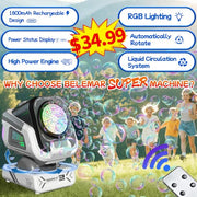 Upgraded Bubble Machine Outdoor Toys for Kids & Wedding Party | Auto Rotation,Type-C Rechargeable,Remote Control,RGB Lights