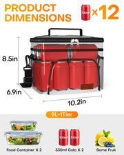 HOTOR Insulated Lunch Box Men Women Leak-Proof Cooler Lunch Bag 9L | 4 Pockets, Adjustable Strap, Ideal for Work, Picnic, Travel, Camping, Gift, Black