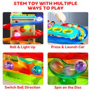 2-in-1 Ball Drop & Car Ramp Race Track Montessori Toy for Toddlers Ages 1-5 | Hammer Rolling Ball, Launch and Race Car-Cause and Effect Sensory STEM Learning Toys for 1-5 Year Old Boys & Girls