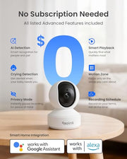 REOLINK E1 Pro 3K Dual-Band Wi-Fi Indoor Camera for Baby & Pet Monitoring | Auto Tracking, 5MP Night Vision Enhanced by F1.6 Aperture, Person/Pet/Baby Crying Detection, 2.4/5GHz Wi-Fi, Two-Way Audio
